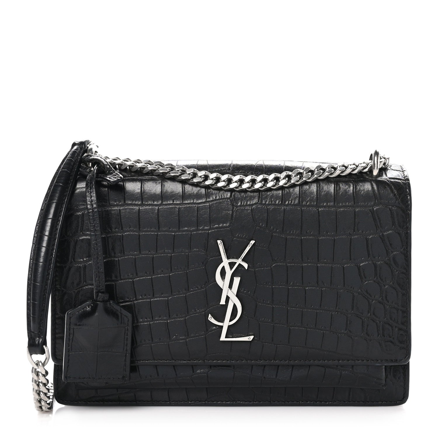 Saint Laurent Calfskin Crocodile Embossed Medium Monogram Sunset Black 1 of 11