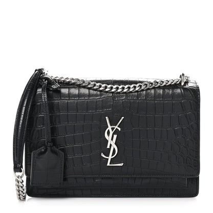 Saint Laurent Calfskin Crocodile Embossed Medium Monogram Sunset Black 1 of 11