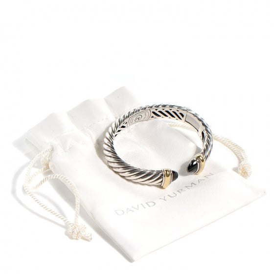 David Yurman Sterling Silver 18K Yellow Gold Black Onyx 10mm Waverly Bracelet 6 of 6
