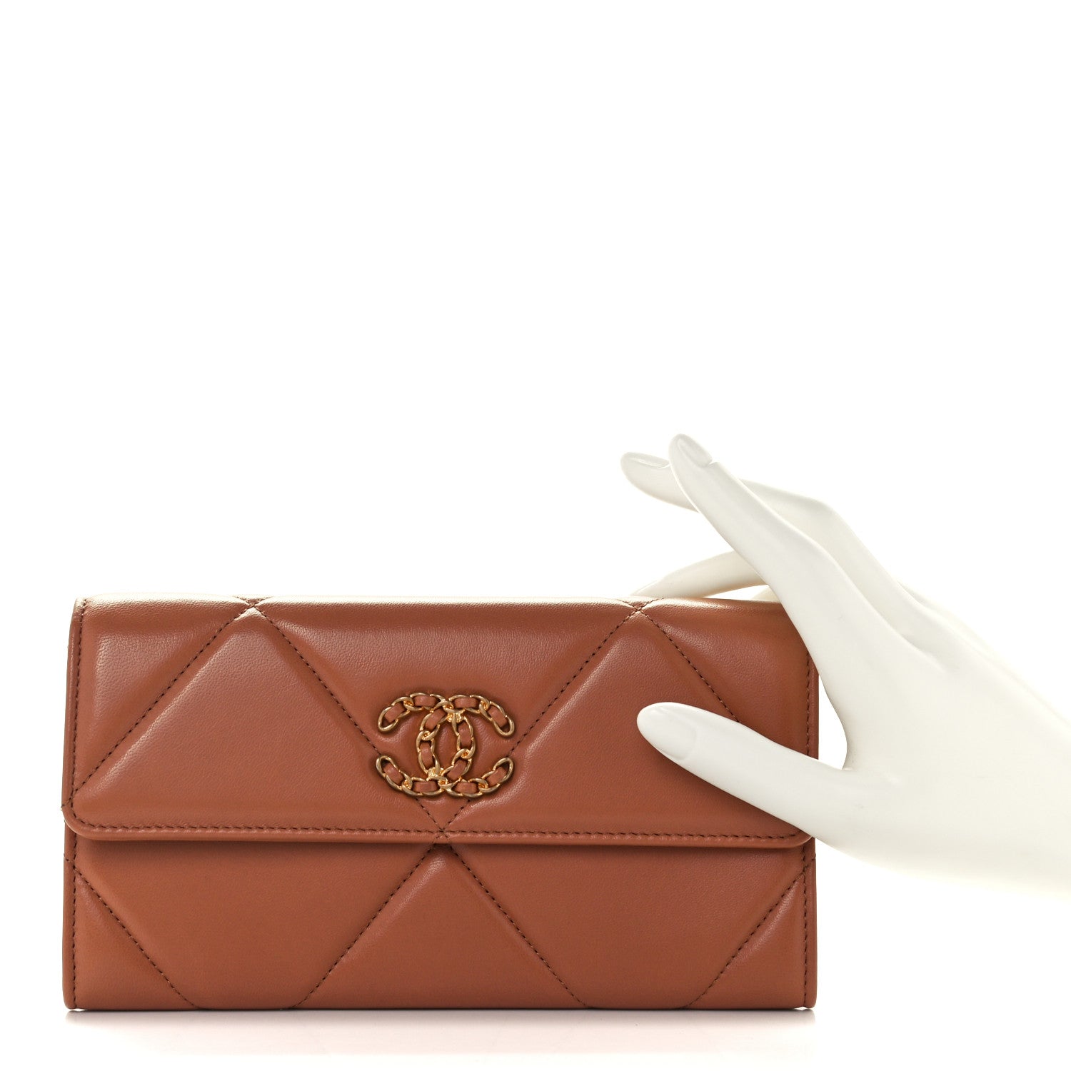Chanel Lambskin Quilted Chanel 19 Flap Wallet Brown 2 of 12