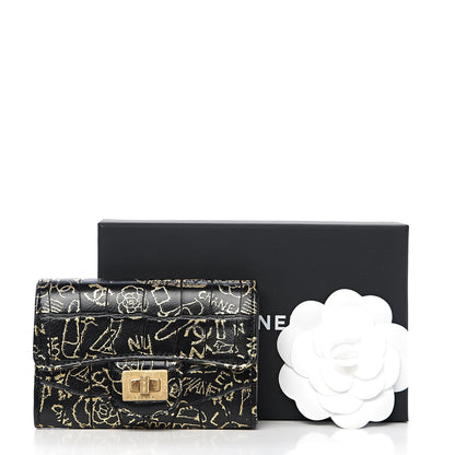 Chanel Calfskin Crocodile Embossed Graffiti Cocodile Reissue Card Holder Wallet Black Gold 8 of 8