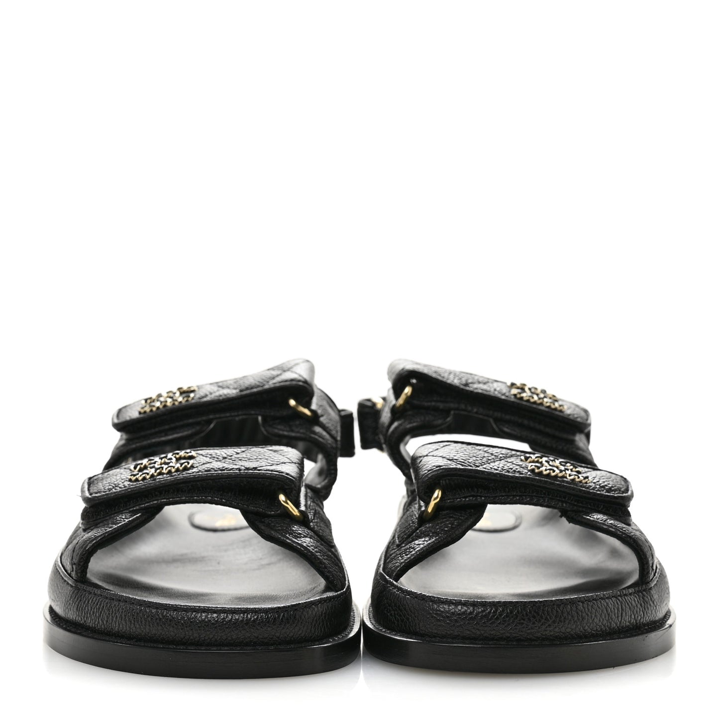 Grained Calfskin Velcro Dad Sandals 39 Black