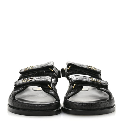 Chanel Grained Calfskin Velcro Dad Sandals 39 Black 3 of 10