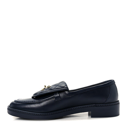 Chanel Lambskin Quilted CC Turnlock Loafers 39.5 Navy 1 of 10