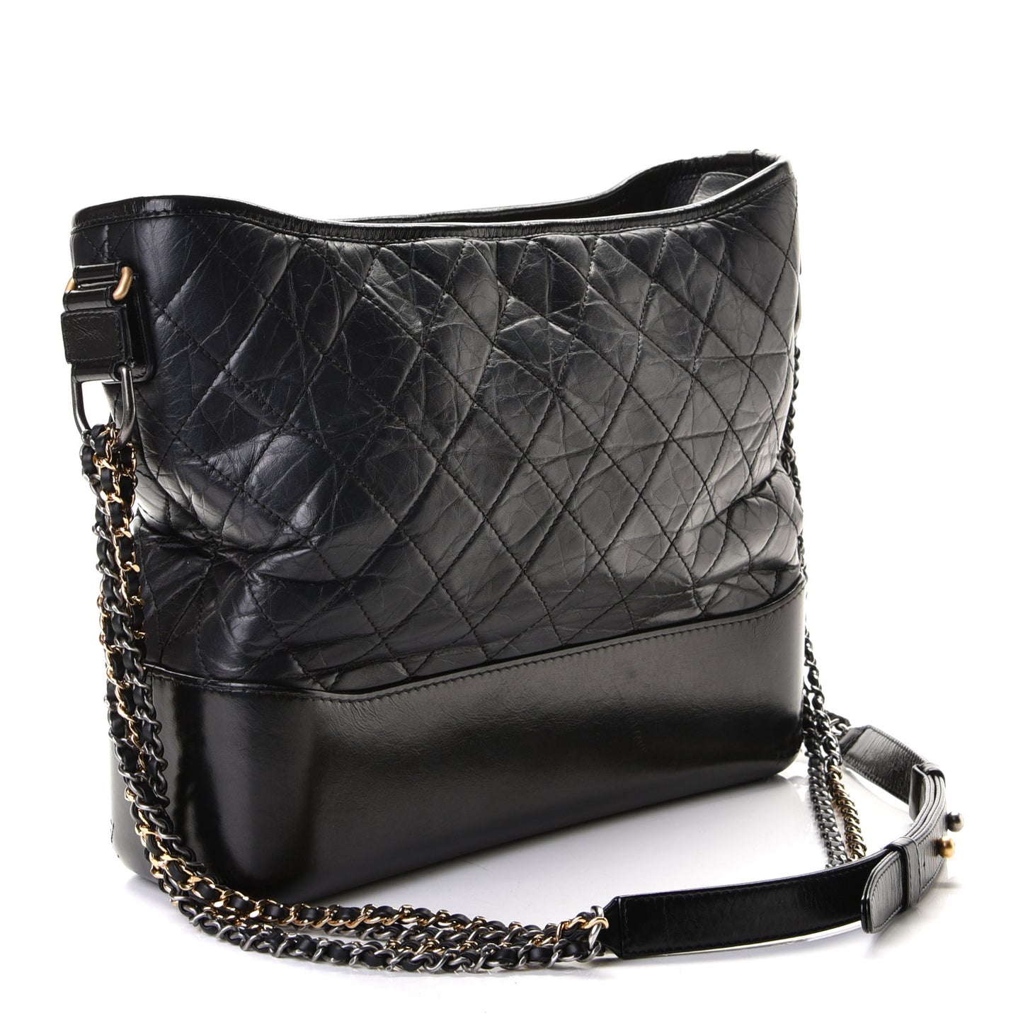Aged Calfskin Quilted Large Gabrielle Hobo Black