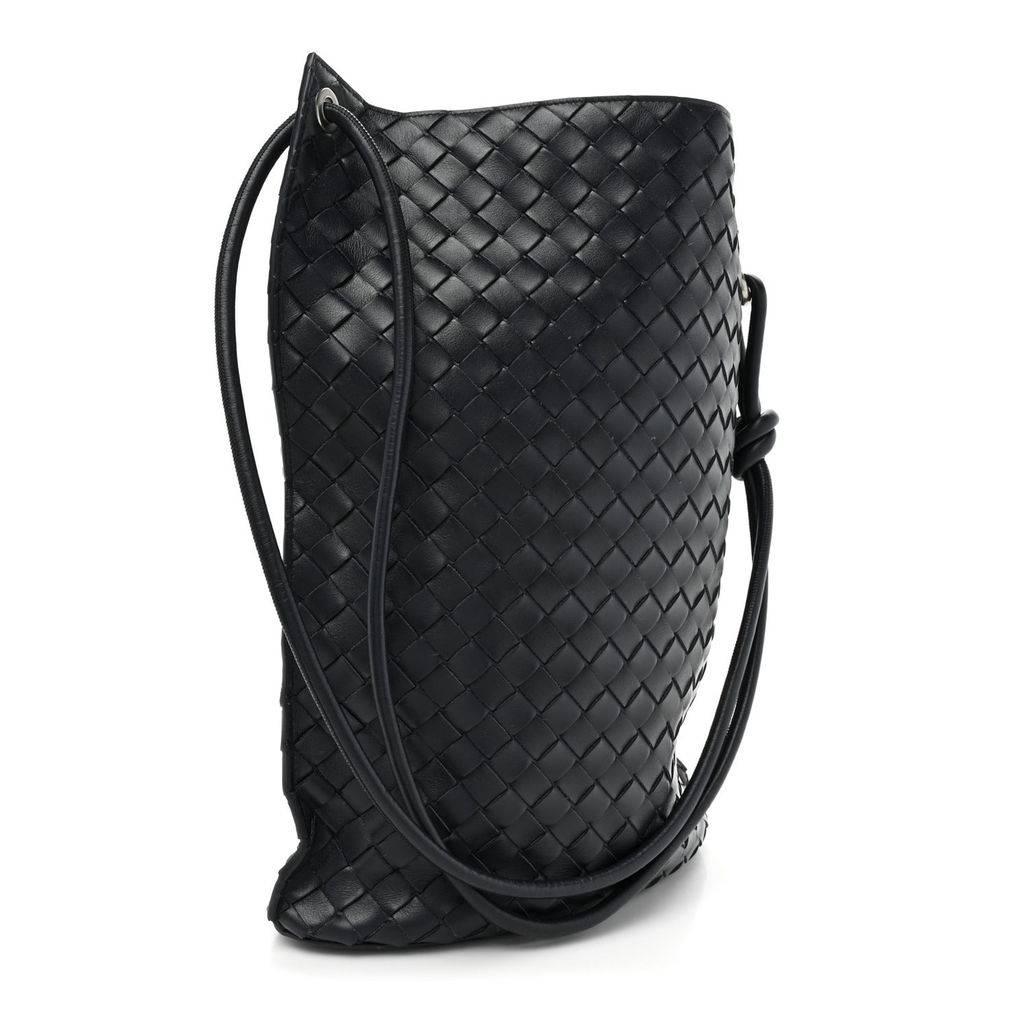Nappa Intrecciato Medium Knot Bucket Bag Navy Blue