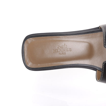 Hermes Box Calfskin Oran Sandals 38.5 Black 7 of 9
