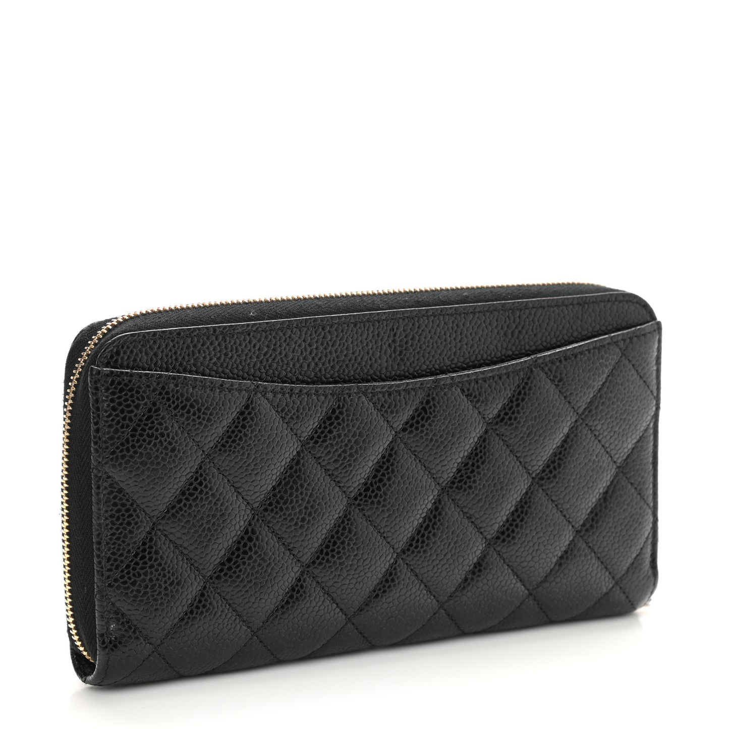 Caviar Quilted Large Gusset Zip Around Wallet Black