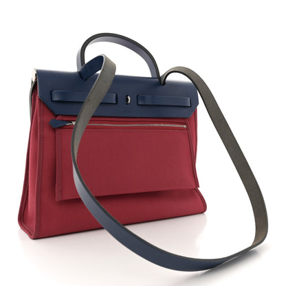 Hermes Military Toile Vache Hunter Herbag Zip 31 PM Rouge Grenat Bleu Saphir 4 of 17