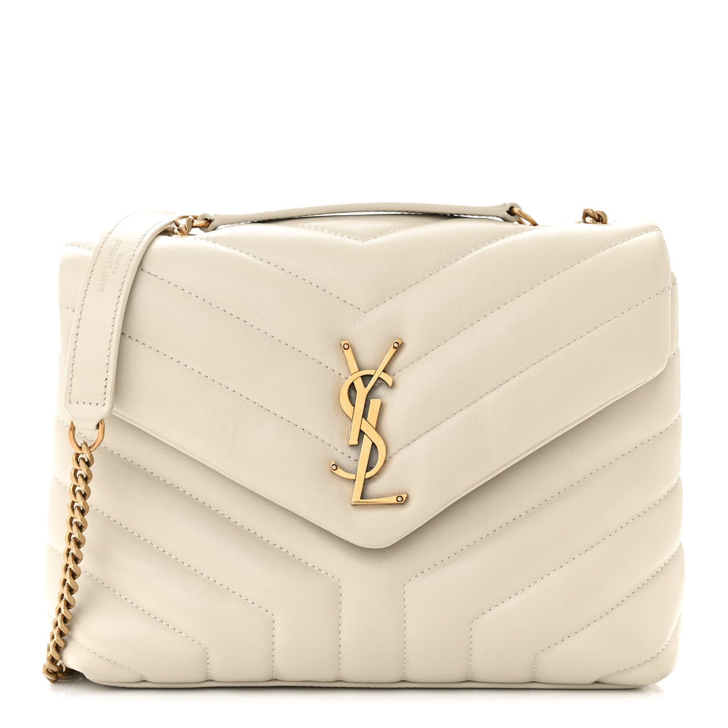 Calfskin Y Quilted Monogram Small Loulou Chain Satchel Blanc Vintage