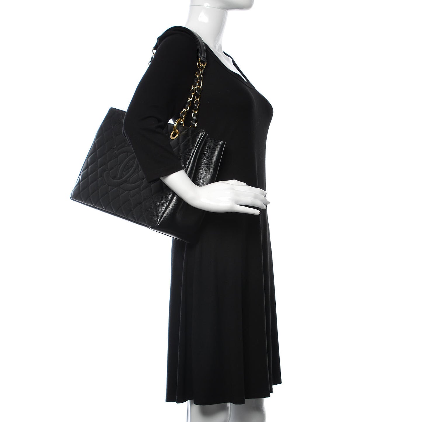Caviar Quilted Grand Shopping Tote GST Black