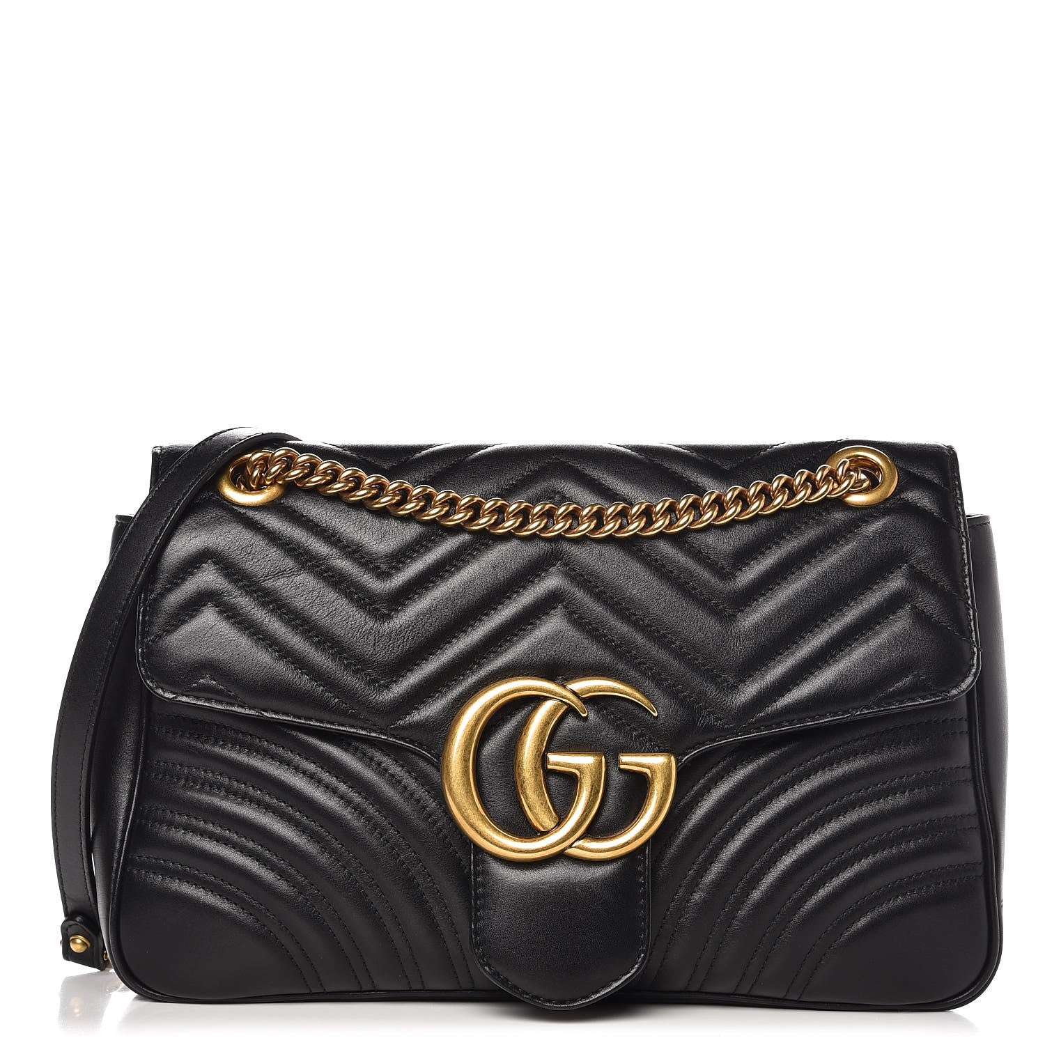 Gucci Calfskin Matelasse Medium GG Marmont Shoulder Bag Black 1 of 10