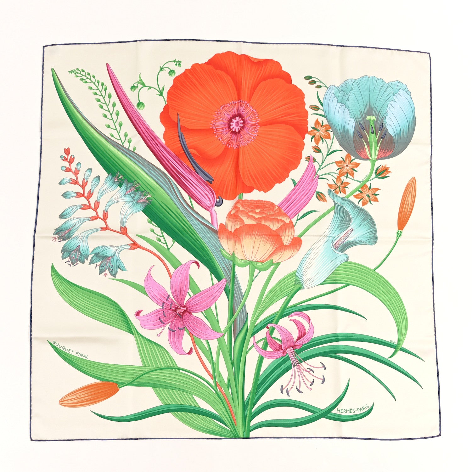 Hermes Silk Bouquet Final Scarf 90 White Casse Vermillion 1 of 5