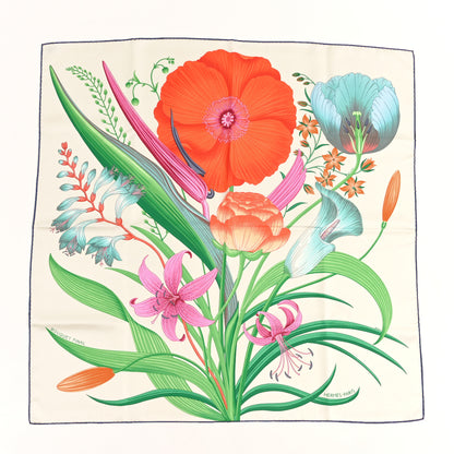 Hermes Silk Bouquet Final Scarf 90 White Casse Vermillion 1 of 5