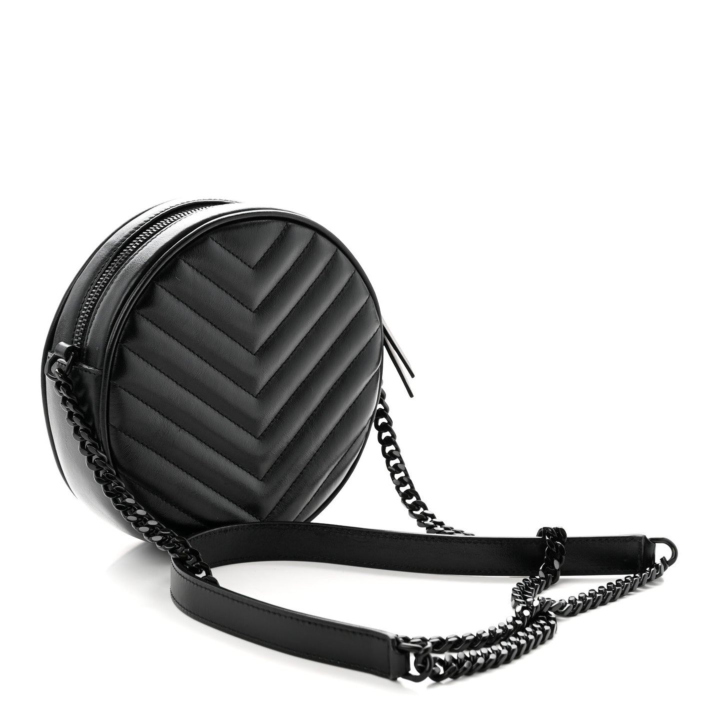 Calfskin Matelasse Chevron Round Vinyle Camera Bag Black