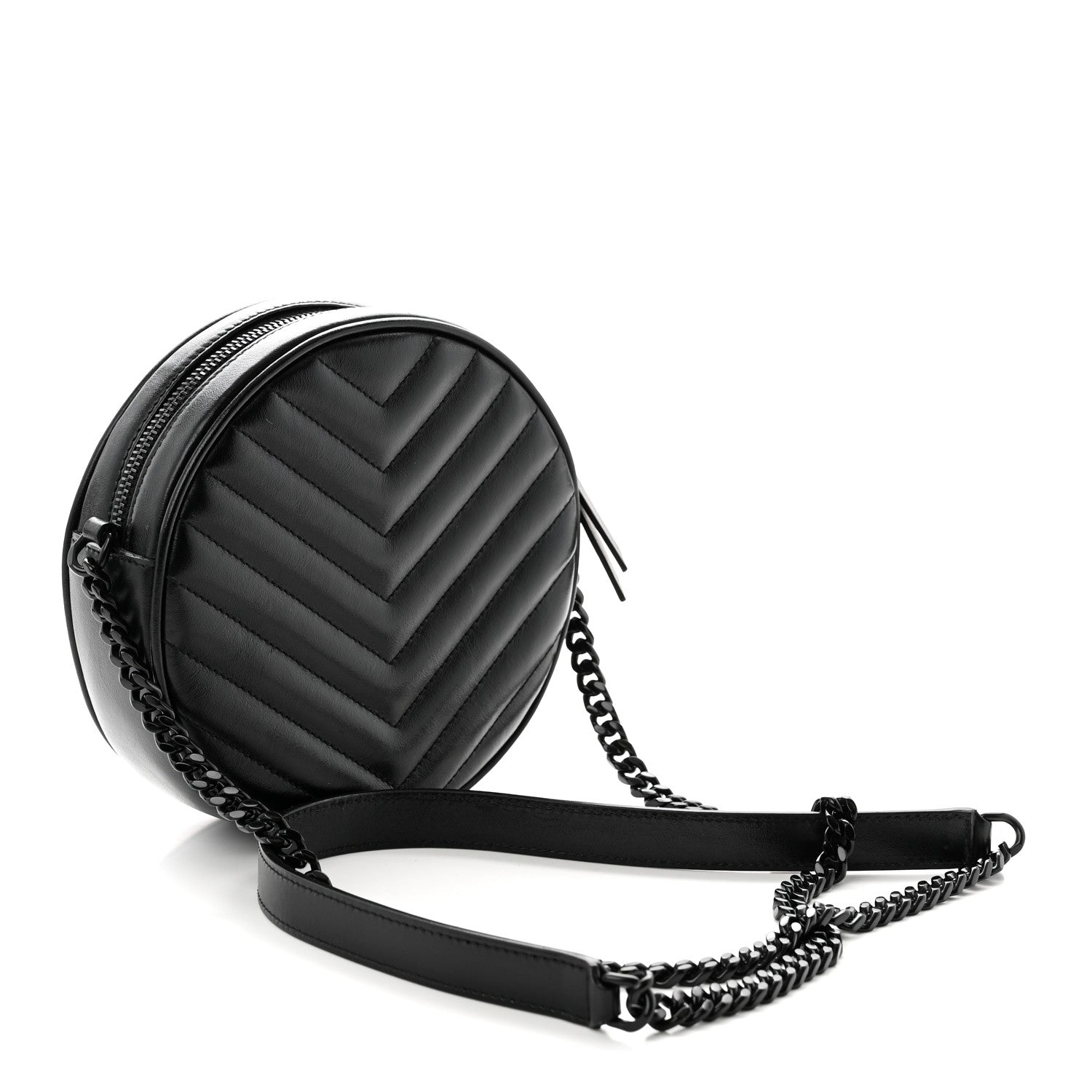 Saint Laurent Calfskin Matelasse Chevron Round Vinyle Camera Bag Black 3 of 10