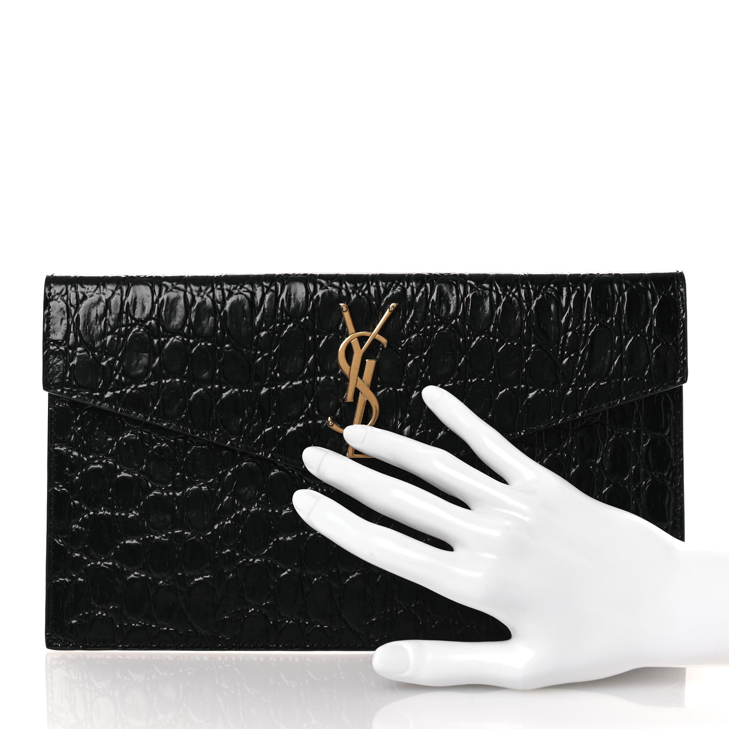 Calfskin Crocodile Embossed Uptown Monogram Pouch Black