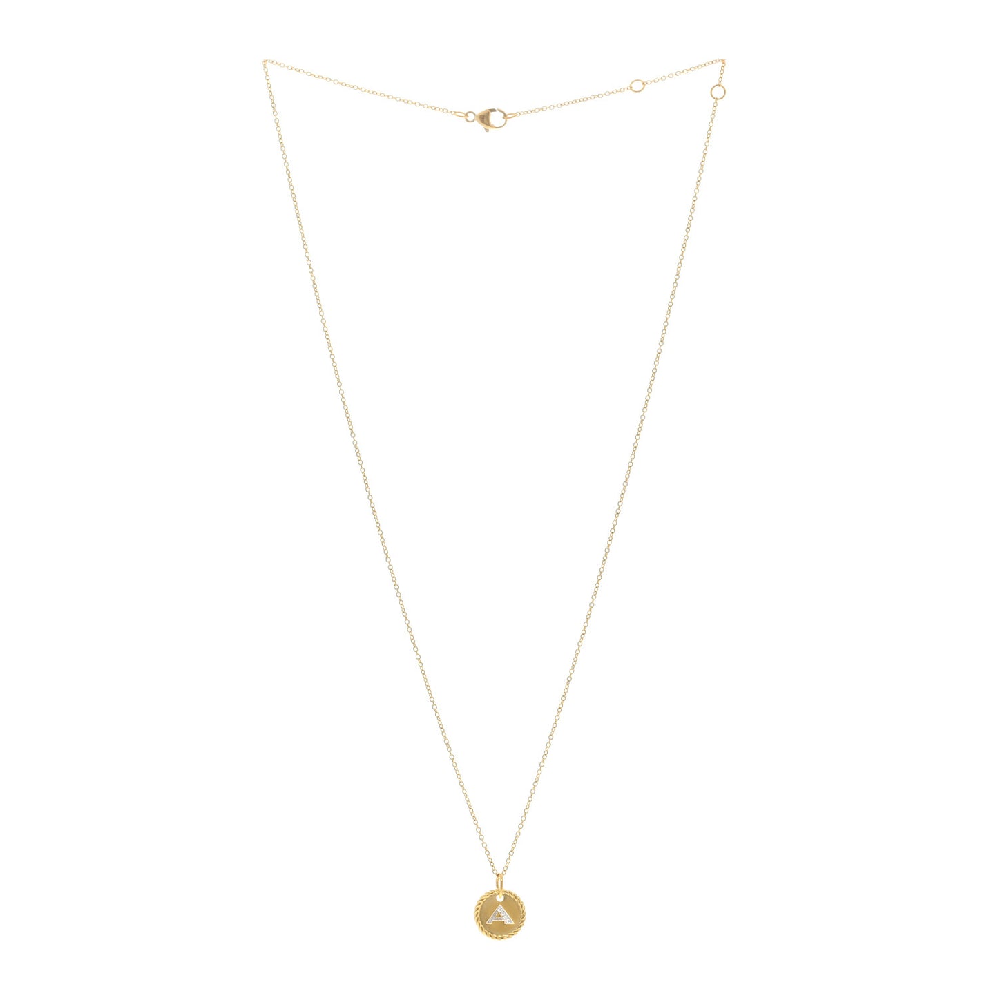 18K Yellow Gold Diamond Initial A Charm Necklace