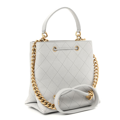 Chanel Caviar Diamond Stitched CC Bucket Drawstring Bag Light Grey 3 of 10