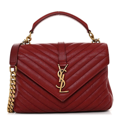 Saint Laurent Sheepskin Matelasse Chevron Monogram Medium College Bag Opyum Red 1 of 10