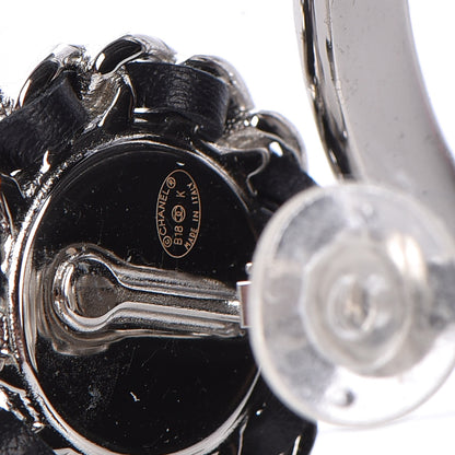Chanel Crystal Lambskin Chain CC Hoop Clip On Earrings Black Silver 4 of 4