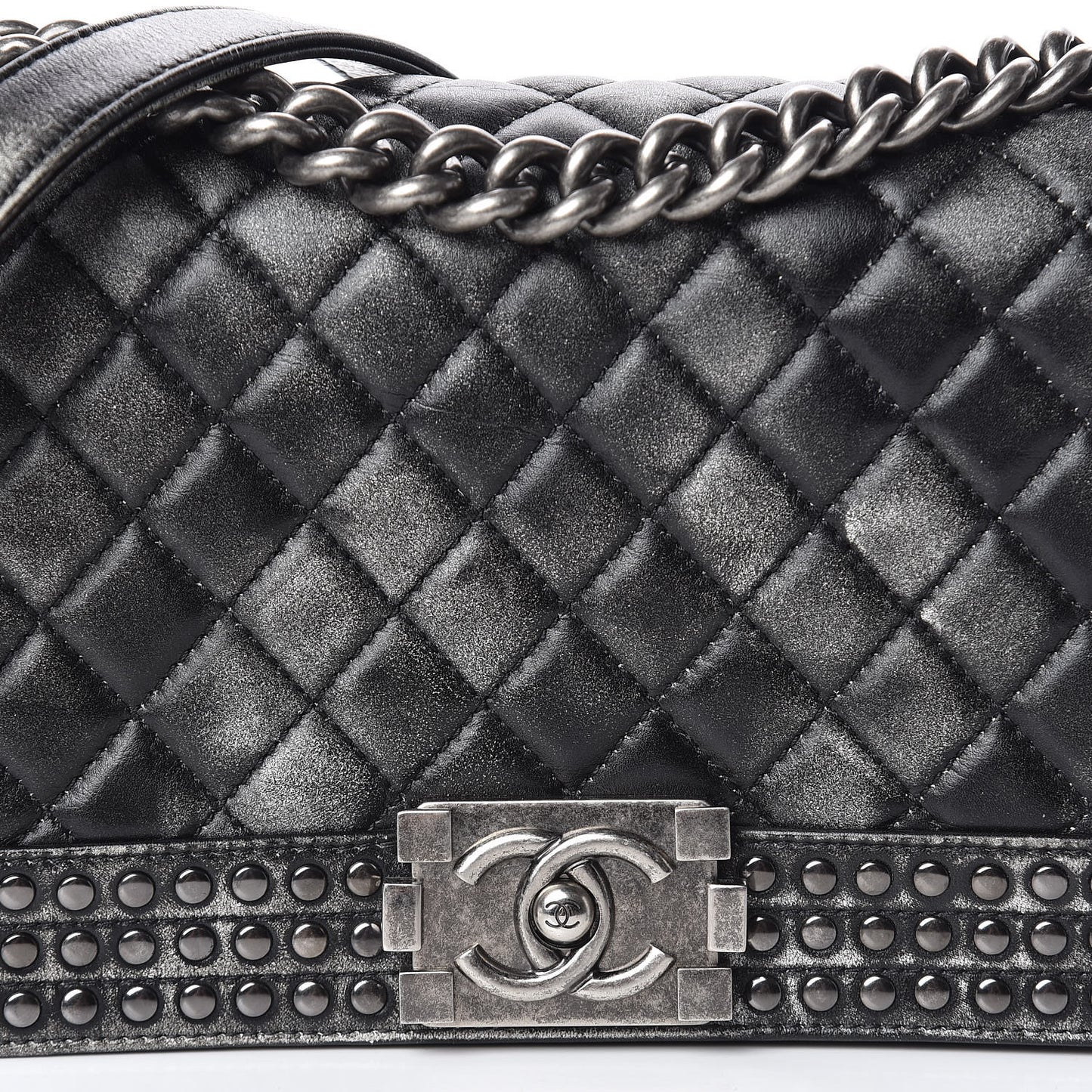 Faded Calfskin Quilted Medium Studded Boy Flap Black