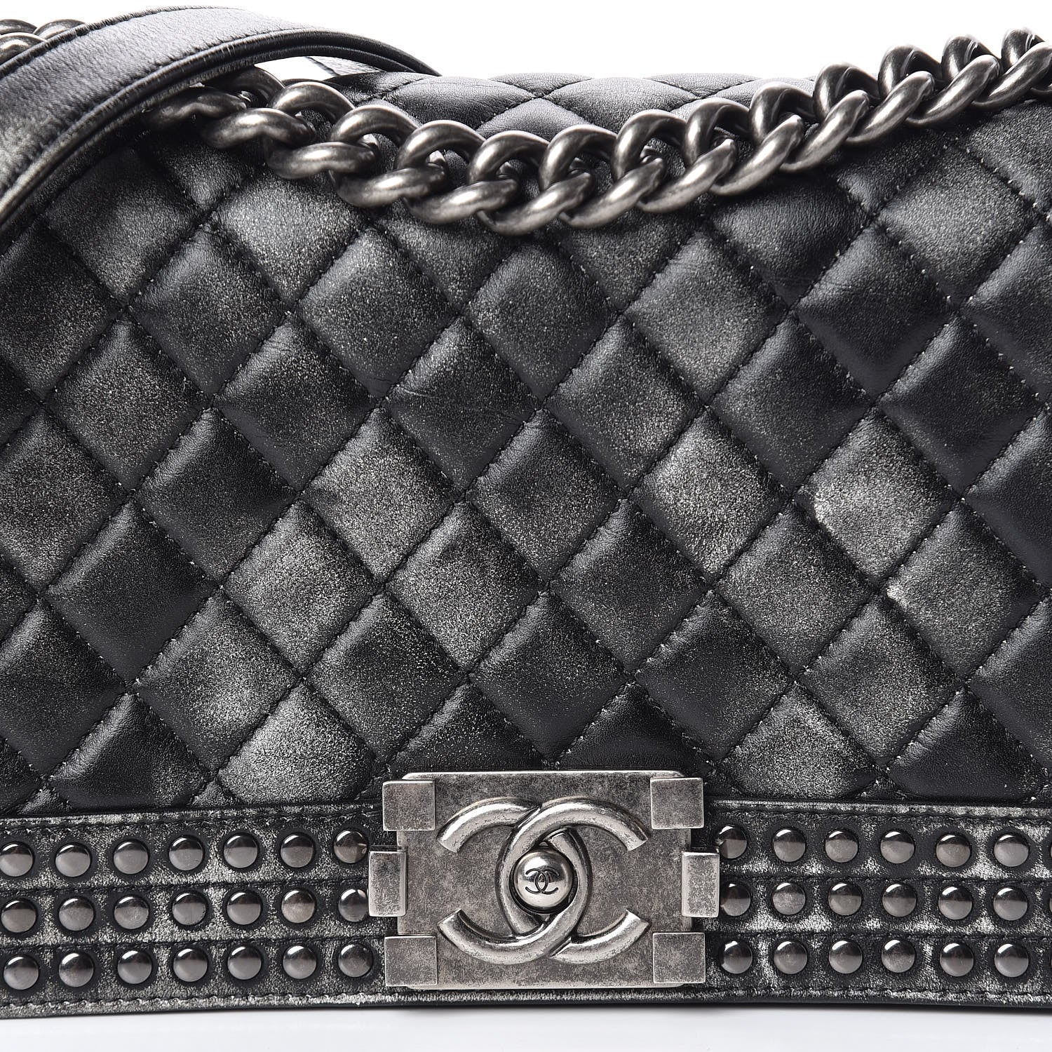 Chanel Faded Calfskin Quilted Medium Studded Boy Flap Black 8 of 18