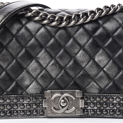 Chanel Faded Calfskin Quilted Medium Studded Boy Flap Black 8 of 18