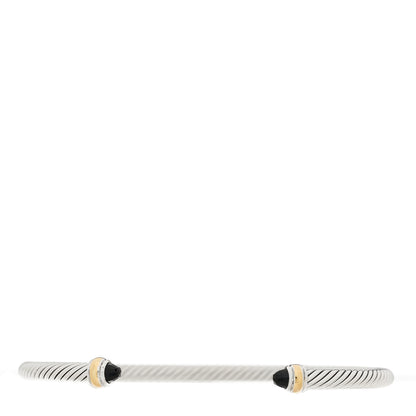 David Yurman Sterling Silver 18K Yellow Gold Black Onyx 4mm Cable Classics Bracelet 1 of 4