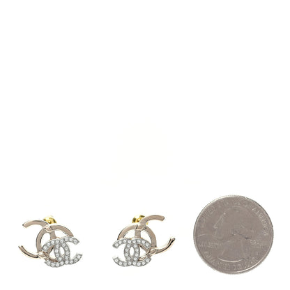 Chanel Crystal Double CC Earrings Gold Silver 2 of 5
