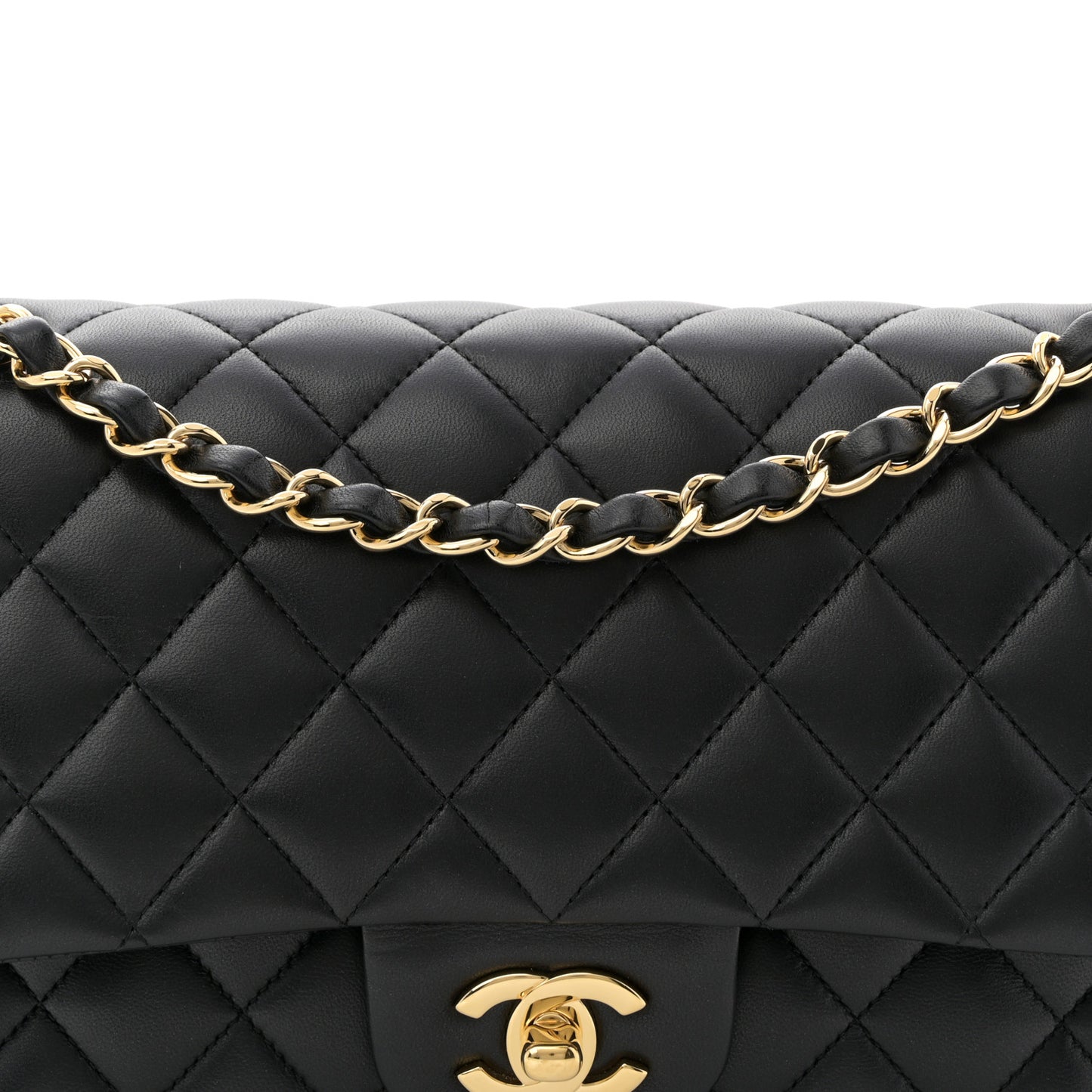 Lambskin Quilted Medium Double Flap Black