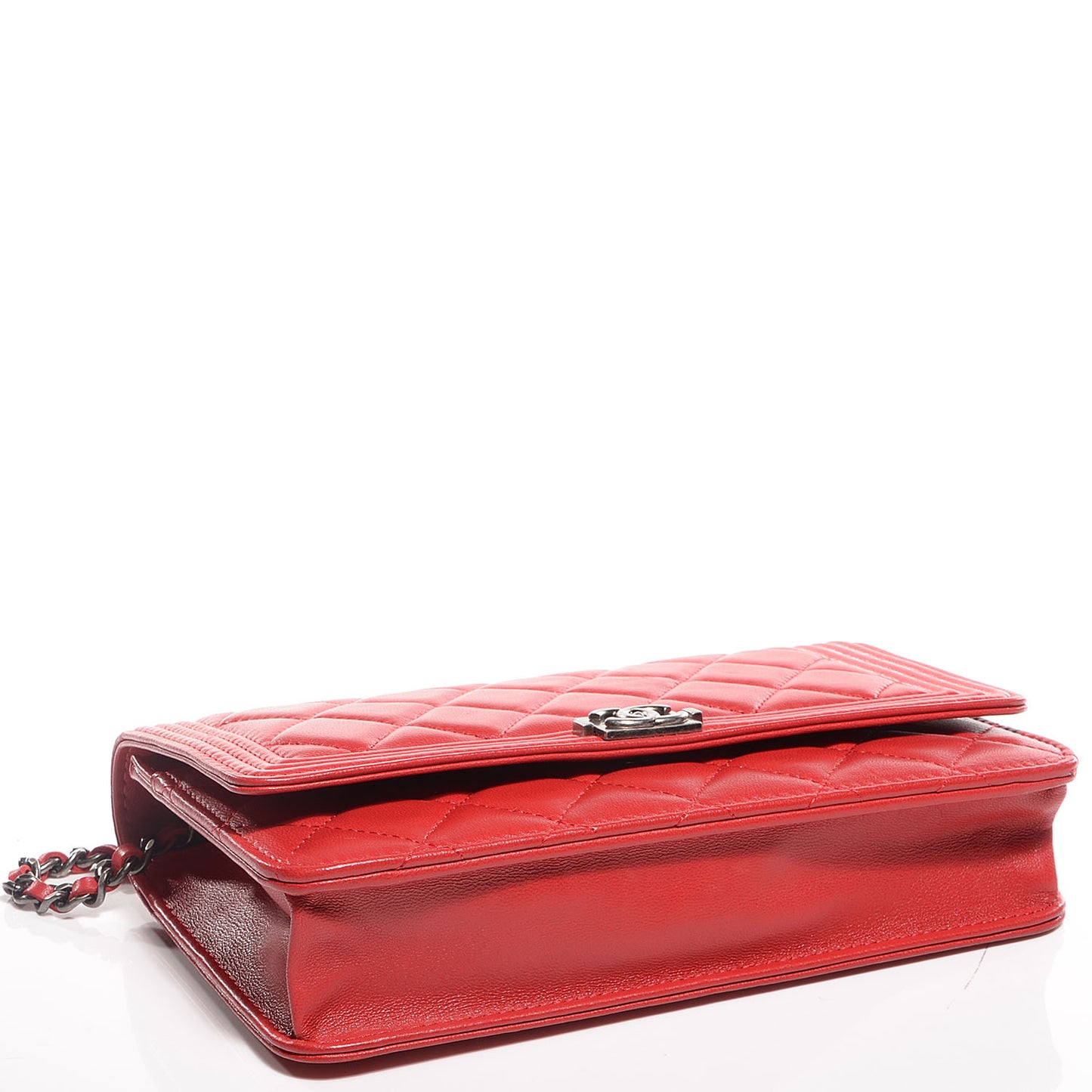 Lambskin Quilted Boy Wallet On Chain WOC Red