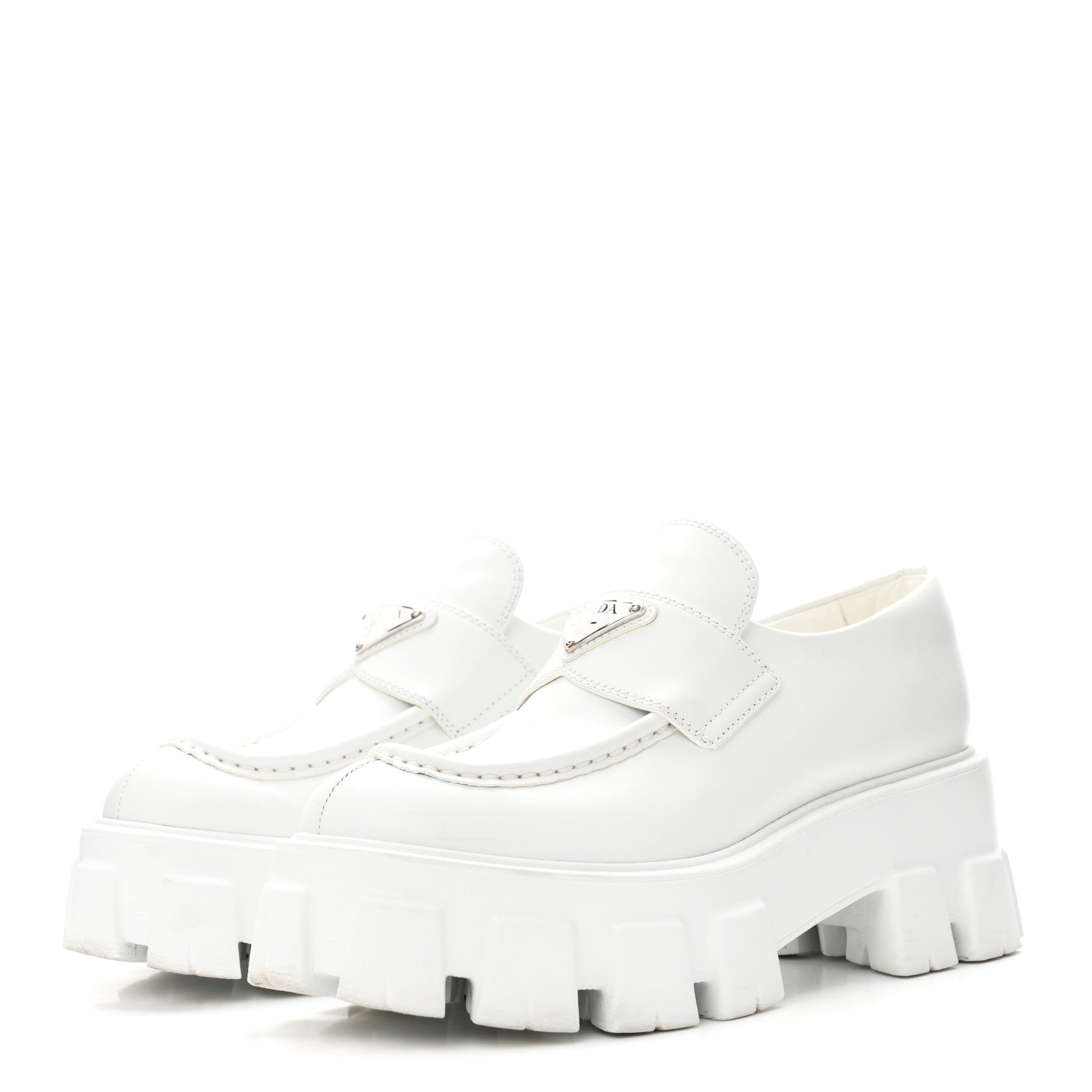 Prada Spazzolato Rois Metal Triangle Logo Monolith 55mm Loafers 36.5 White 4 of 10