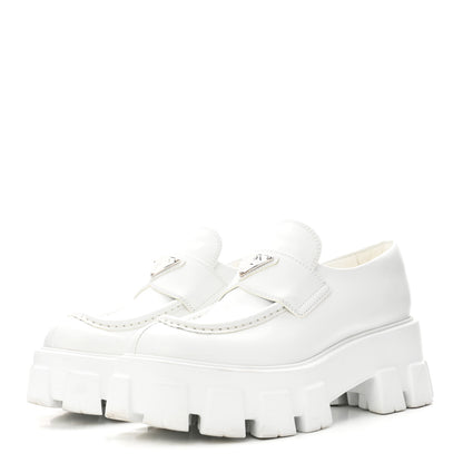 Prada Spazzolato Rois Metal Triangle Logo Monolith 55mm Loafers 36.5 White 4 of 10
