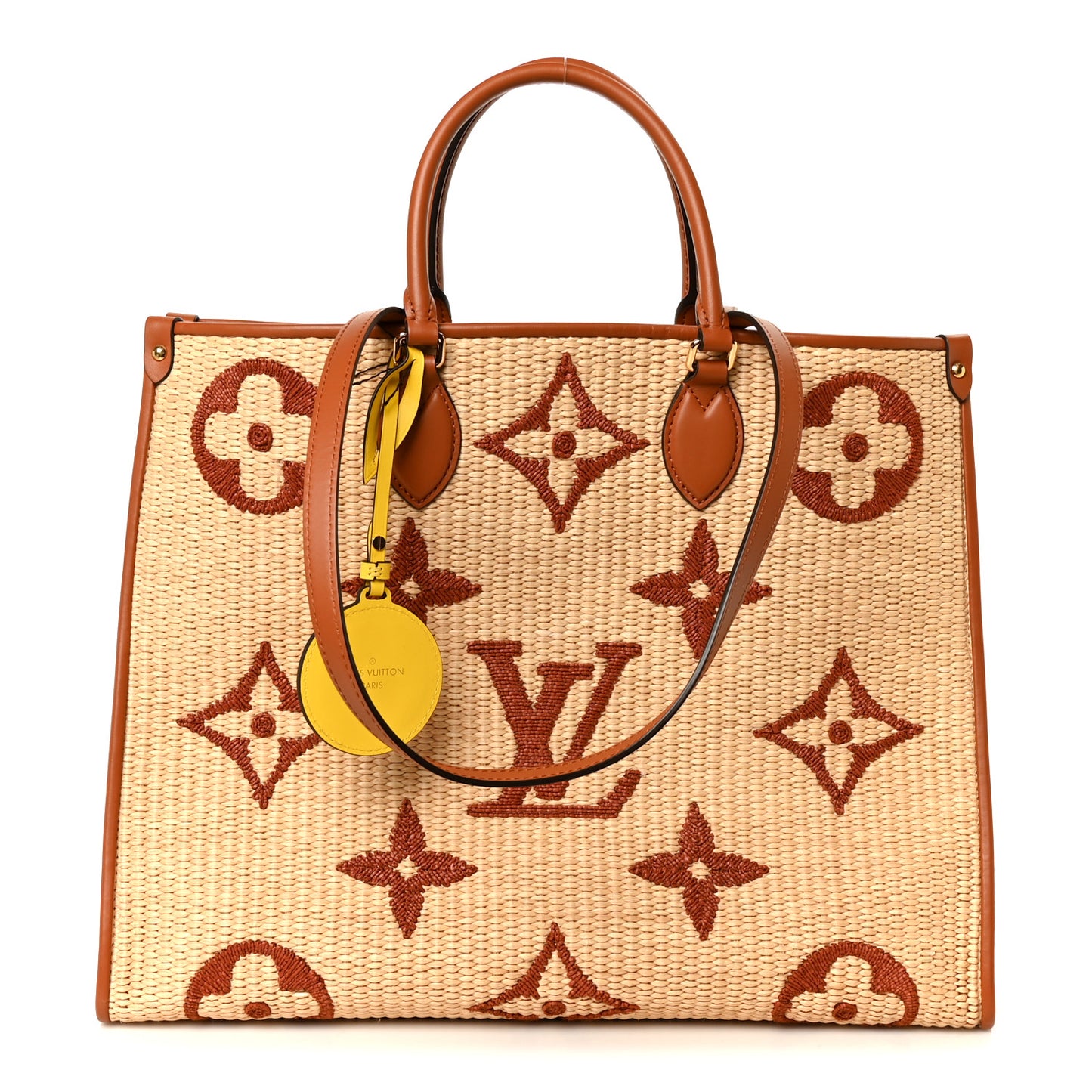 Raffia Calfskin Monogram Giant Onthego GM Tan