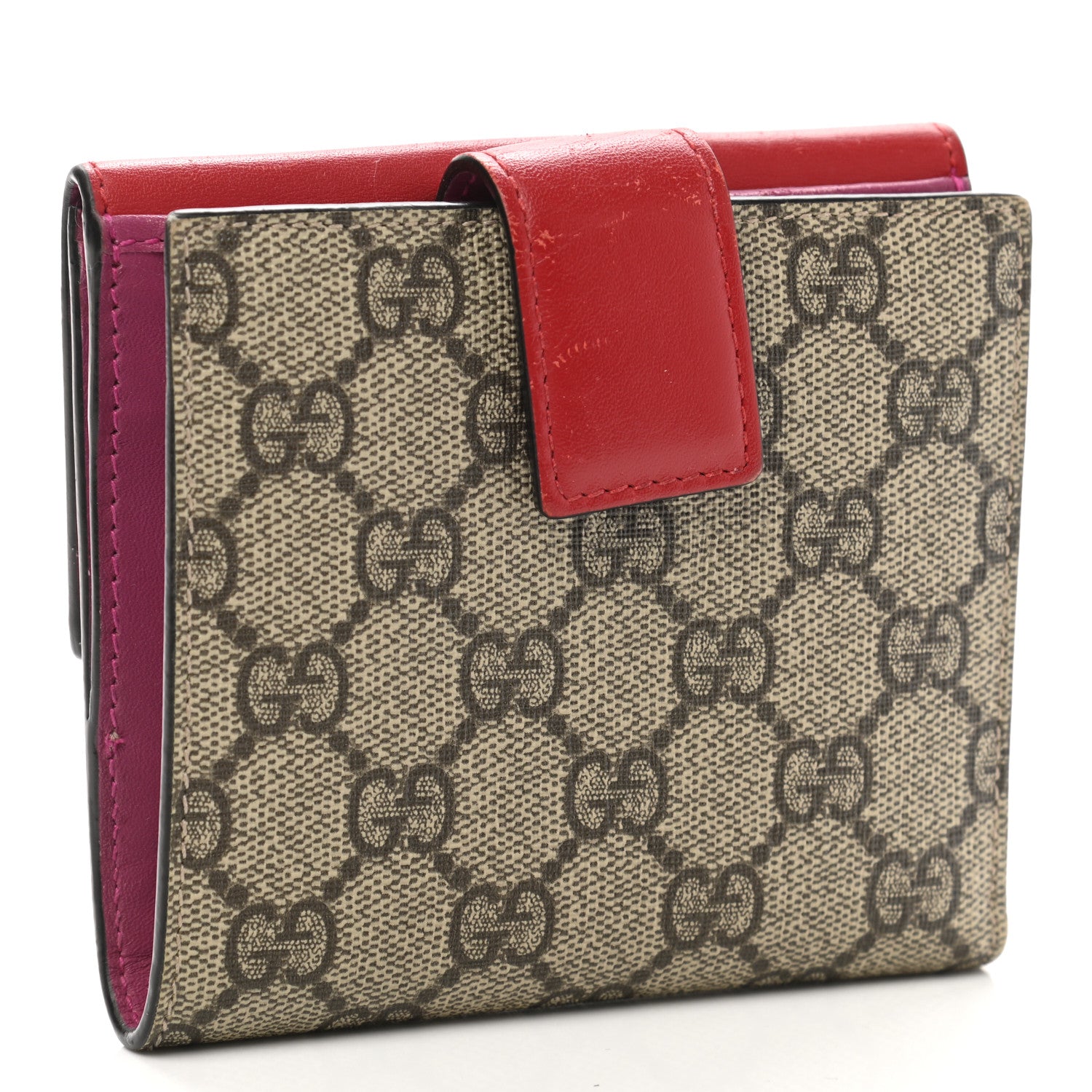 Gucci GG Supreme Monogram Calfskin French Flap Wallet Beige Ebony Hibiscus Red New Rosette 3 of 9