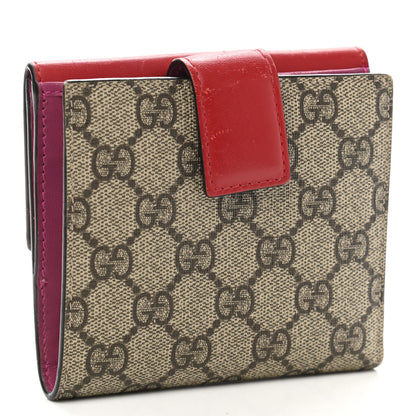 Gucci GG Supreme Monogram Calfskin French Flap Wallet Beige Ebony Hibiscus Red New Rosette 3 of 9