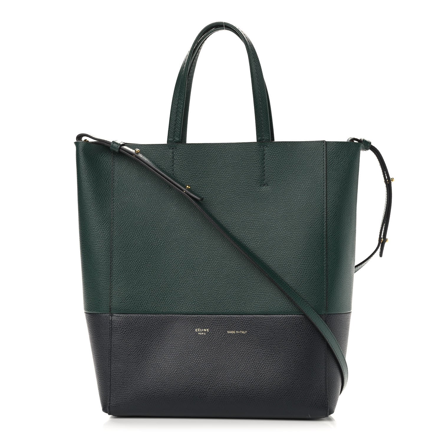 Celine Grained Calfskin Small Vertical Bi-Cabas Dark Green Black 1 of 11