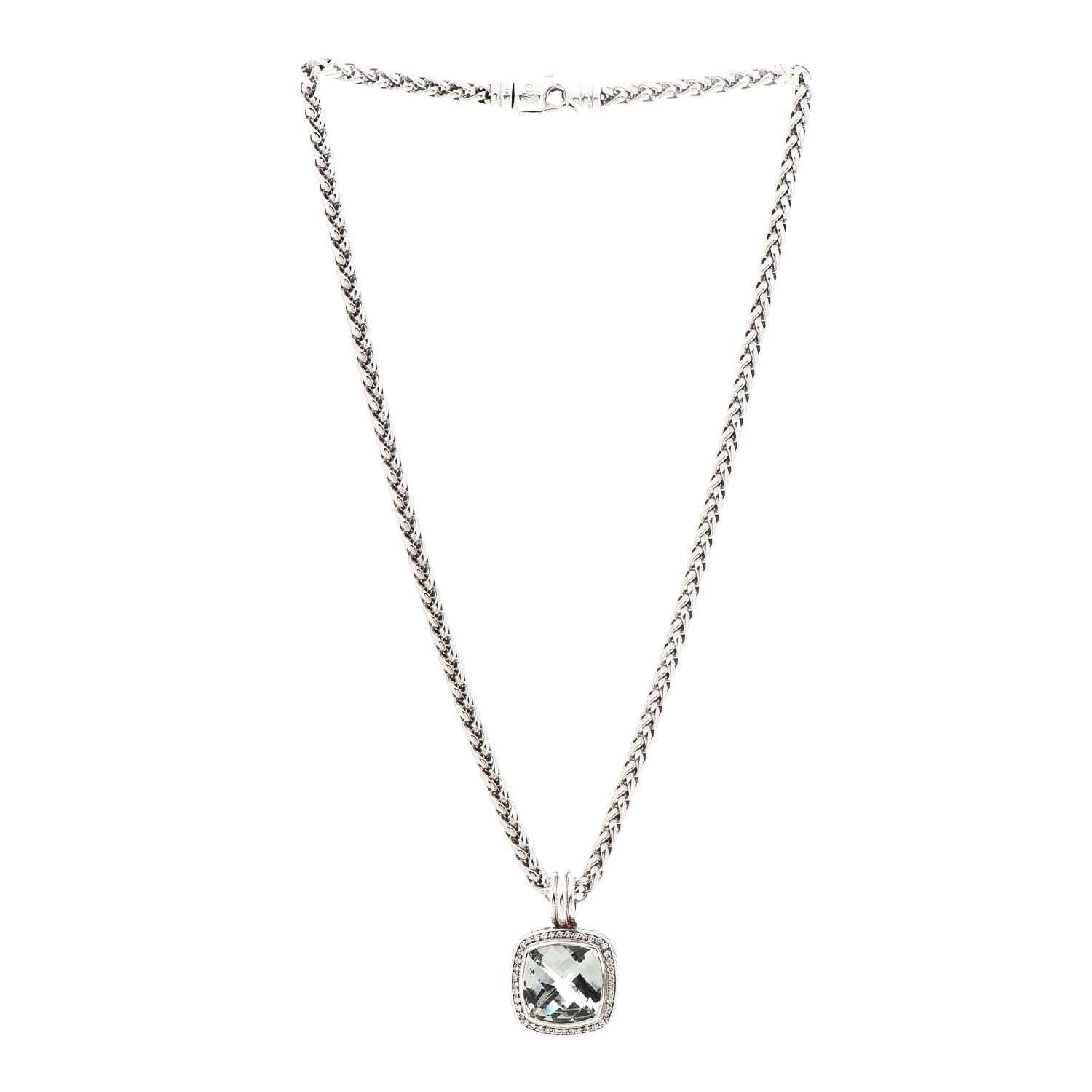 David Yurman Sterling Silver Diamond Prasiolite 14mm Albion Pendant Necklace 3 of 6
