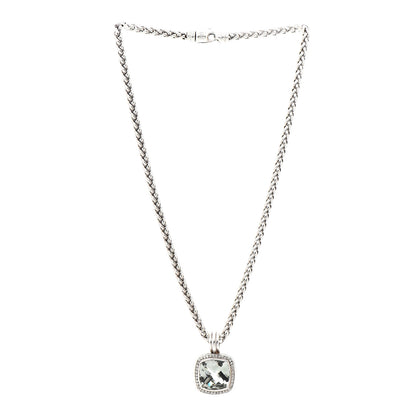 David Yurman Sterling Silver Diamond Prasiolite 14mm Albion Pendant Necklace 3 of 6