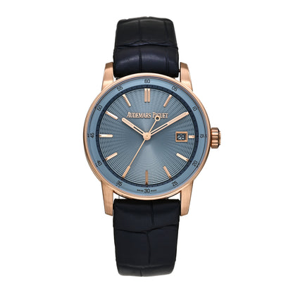 Audemars Piguet 18K Rose Gold Alligator 38mm Code 11.59 Automatic Watch Blue 77410OR.OO.A344CR.01 1 of 6