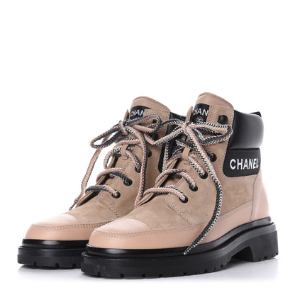 Chanel Suede Calfskin Lace Up Boots 37 Pink 3 of 10