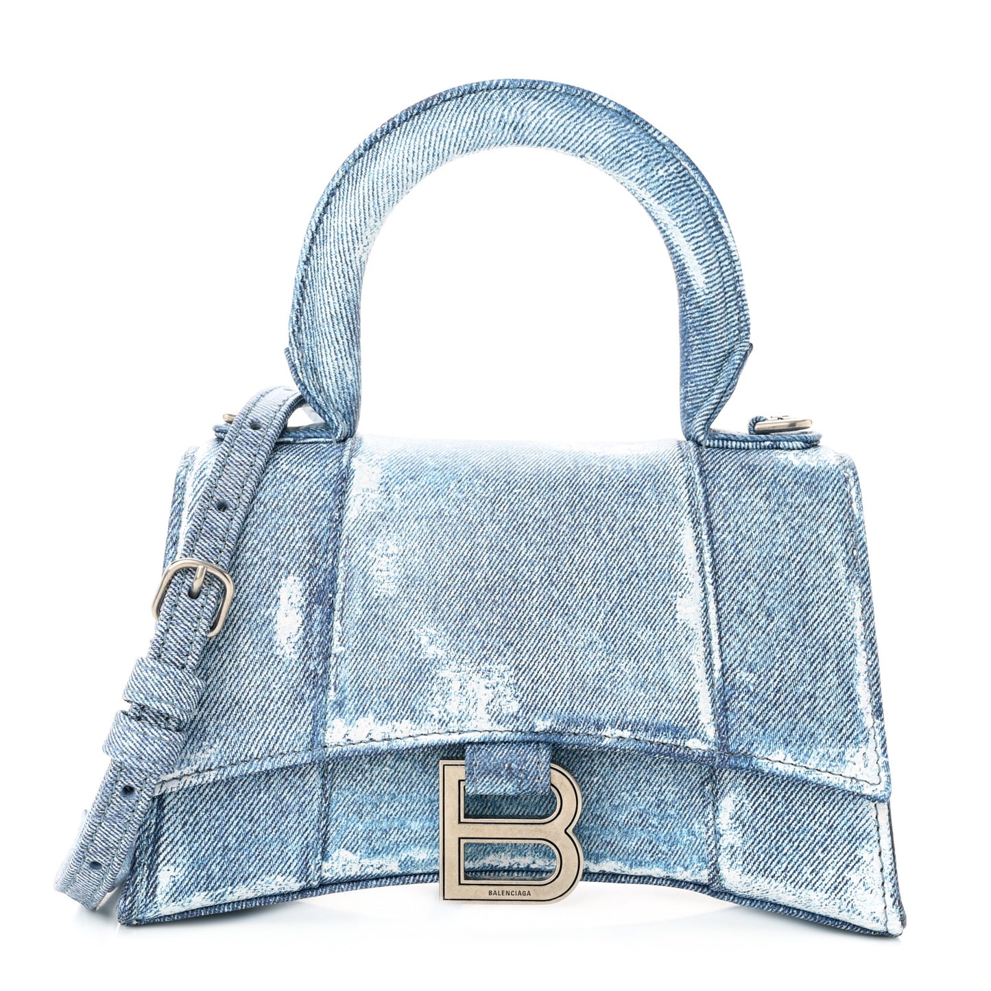 Nappa Denim Printed Hourglass Top Handle Bag XS Denim Blue