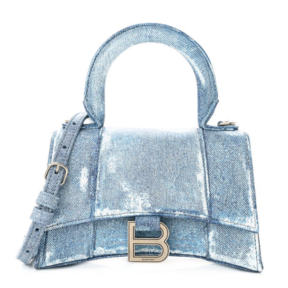 Balenciaga Nappa Denim Printed Hourglass Top Handle Bag XS Denim Blue 1 of 10