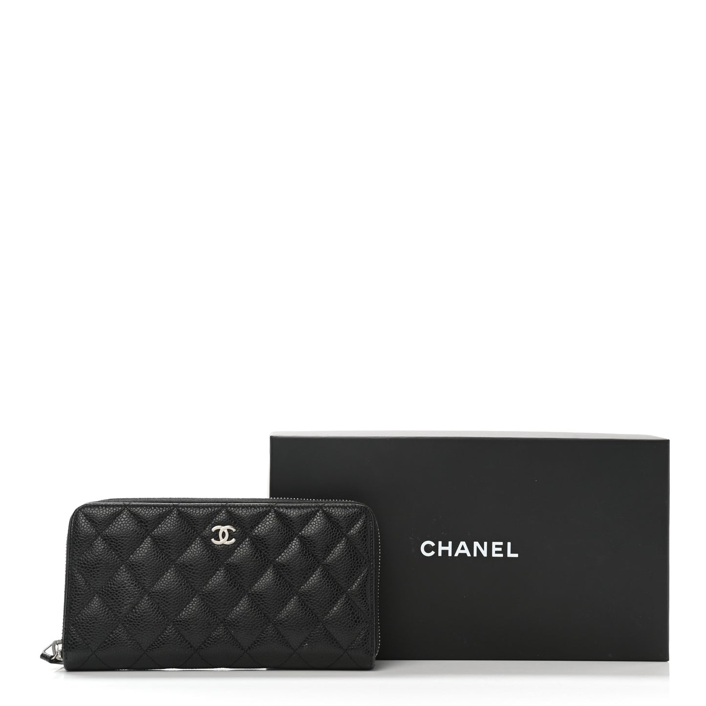 Caviar Quilted Large Gusset Zip Around Wallet Black