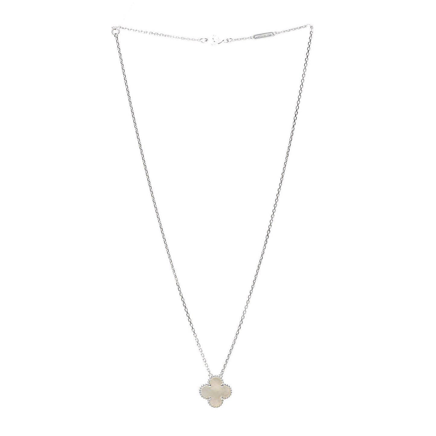 18K White Gold Mother of Pearl Vintage Alhambra Pendant Necklace