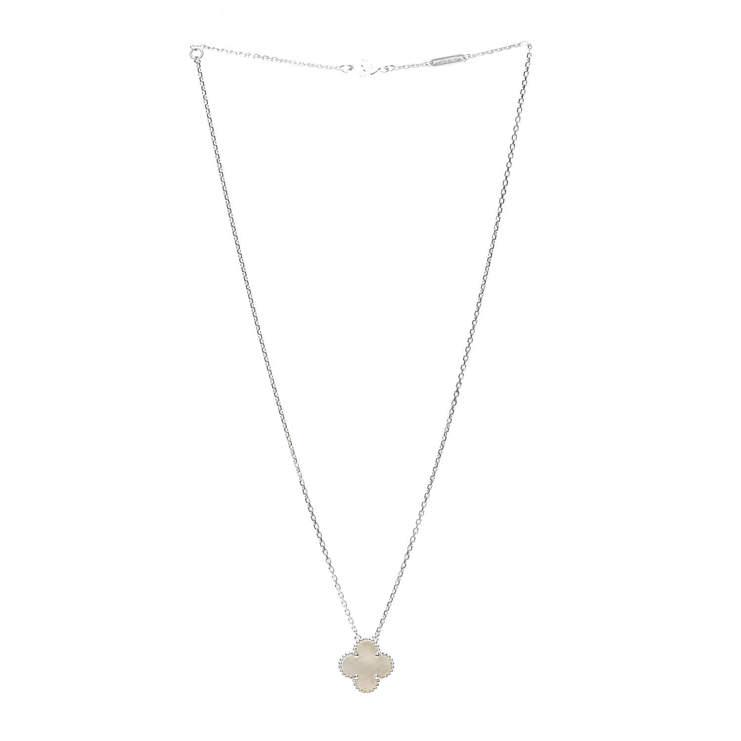 Van Cleef & Arpels 18K White Gold Mother of Pearl Vintage Alhambra Pendant Necklace 3 of 7