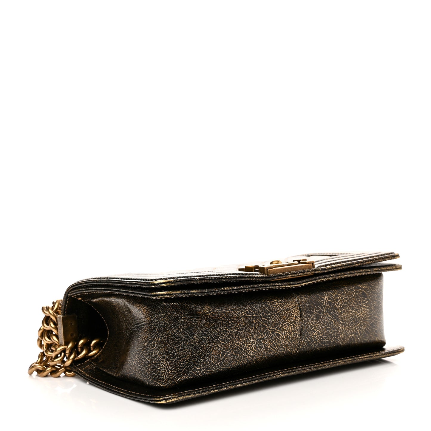 Cracked Metallic Calfskin Quilted Medium Boy Flap Gold