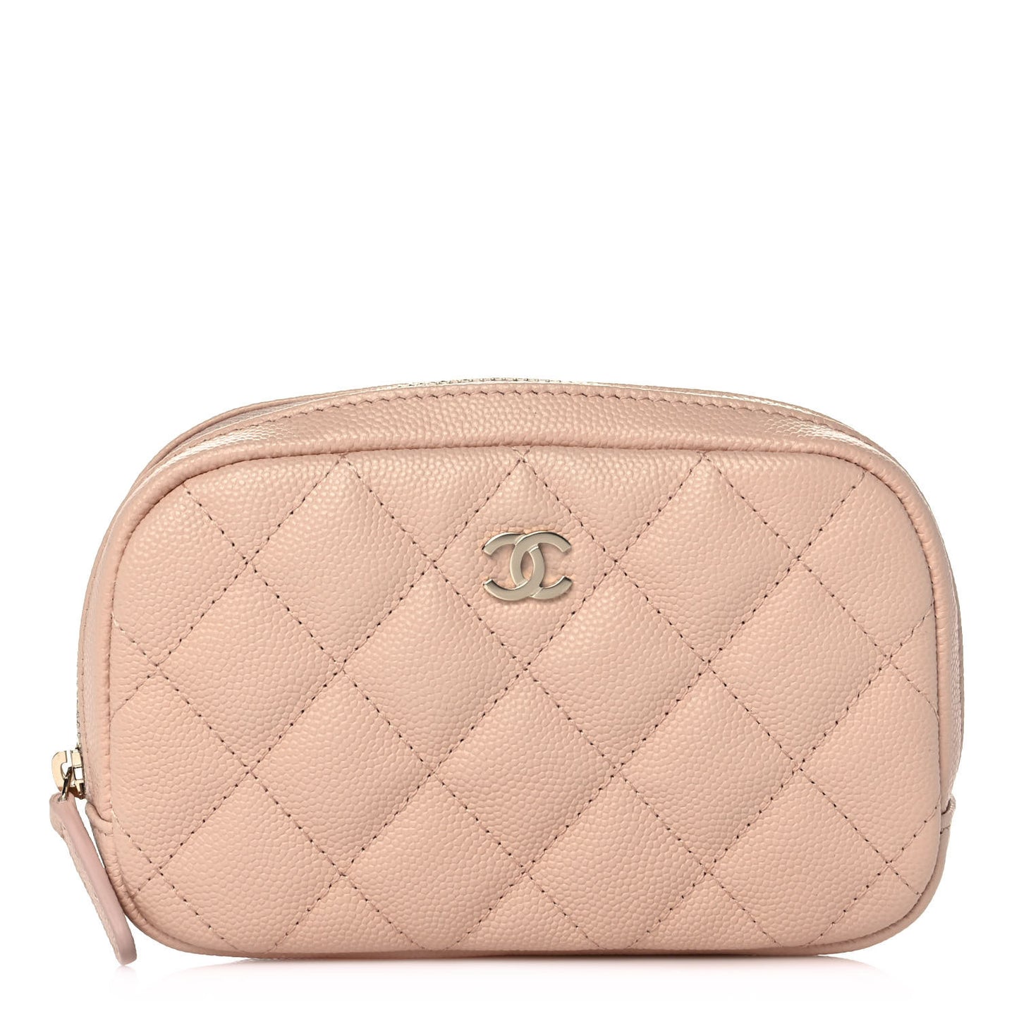 Caviar Quilted Small Curvy Pouch Cosmetic Case Light Beige