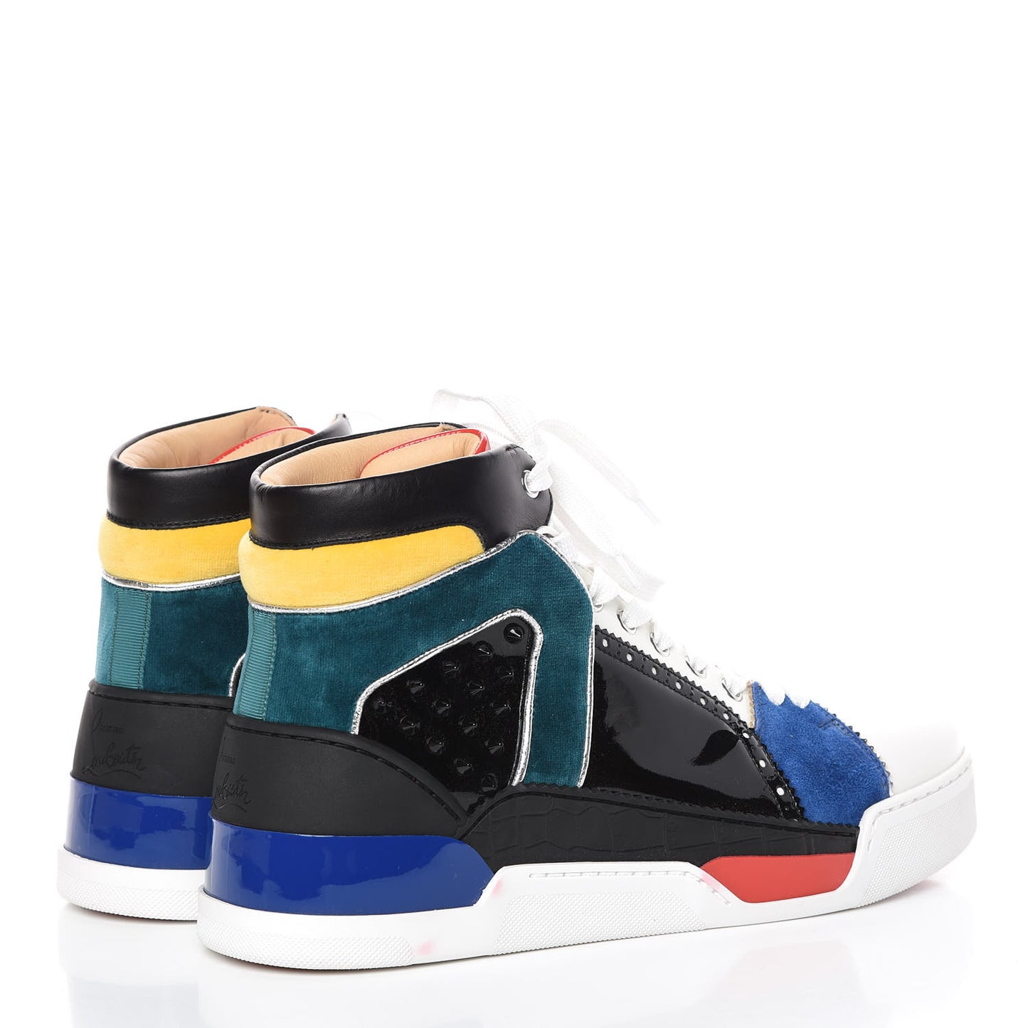 Calfskin Patent Veau Velours Spikes Mens Loubikick Flat Sneakers 41.5 Multicolor